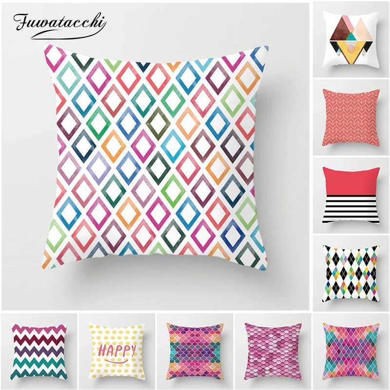 

Fuwatacchi Nordic Style Geometric Cushion Cover Polyester Pillow Case Colorful Patchwork Home Decorative Pillows Cover Sofa Car