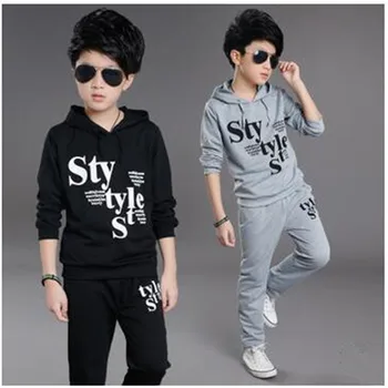

Letter painted Children wear student hooded sports two pieces in cotton spring and autumn big boy long sleeve suit comfortable