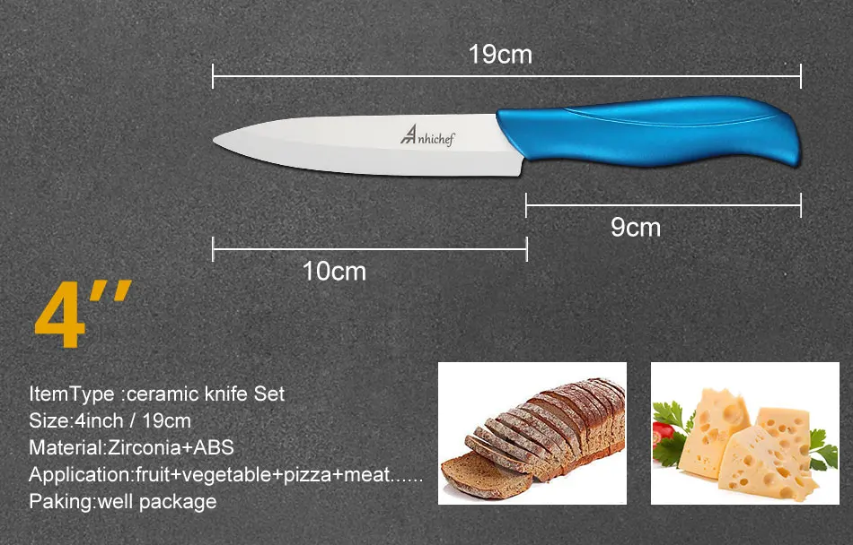 Керамический нож " для очистки овощей 4" Универсальный " Нож для нарезки с одной синей ручкой+ белое лезвие Овощечистка инструменты для приготовления пищи набор кухонных ножей