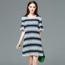 Лето 2019 Мини-Платье Сексуальное Полосатое короткое открытое женское Кружевное облегающее платье большого размера с круглым вырезом для