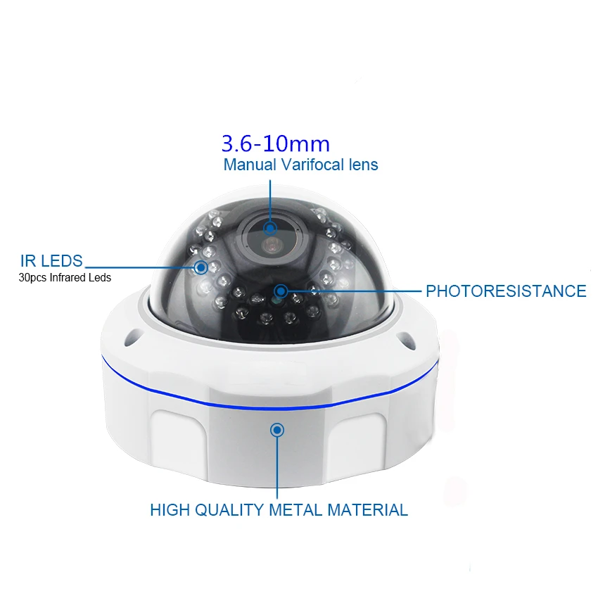 SUCAM H.265 IP CCTV Camera 5MP 3.6-10mm Manual Zoom Lens ONVIF P2P Home Security Surveillance Camera 25921944 High Resolution