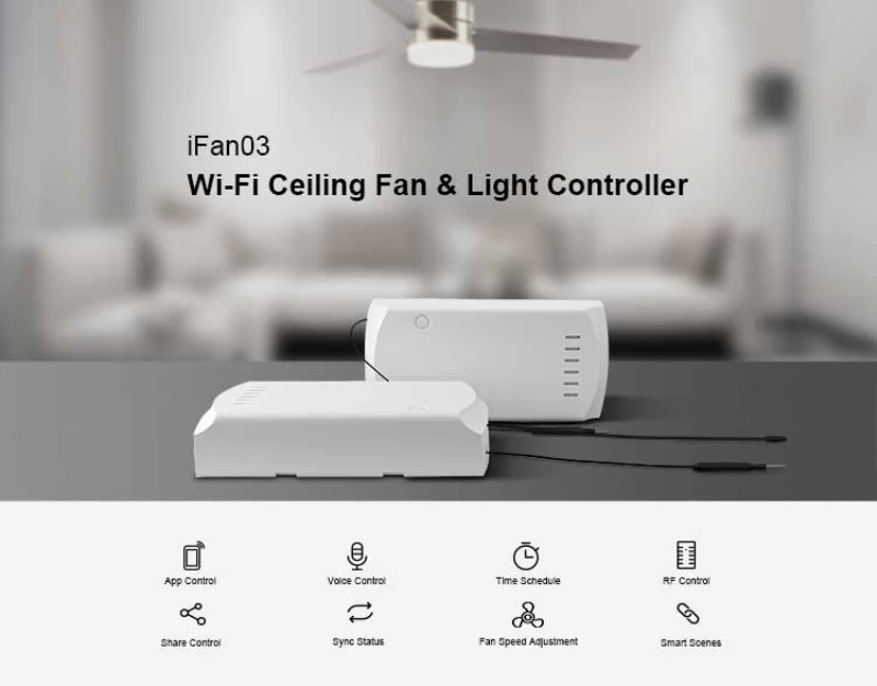 IFan03 SONOFF Wi-Fi потолочный вентилятор и световой контроллер с 433 RF умным пультом дистанционного управления работает с Alexa Google Home через