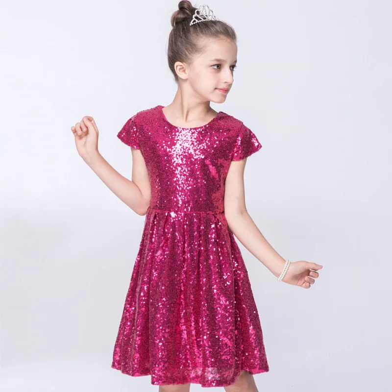 

Casual Children Girls Dresses Sequined A-line Blue Rose Red Party Princess Dress Girls Evening Costume for 2 to 9 Years 1C17A