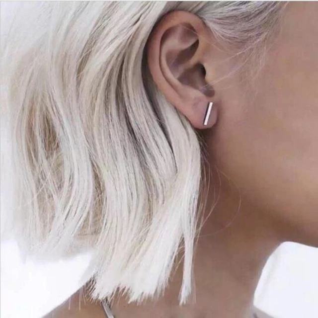 Punk Black Gold Silver Earrings Simple T Bar Earring Women Ear Punk Black Gold Silver Earrings Simple T Bar Earring Women Ear Stud Fine Jewelry