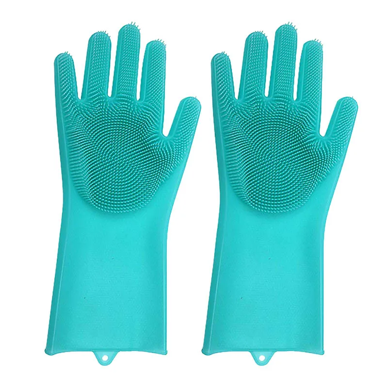 TEENRA пара волшебных силиконовых перчаток для очистки от пыли, мытья посуды, силиконовые чистящие перчатки, щетка для чистки, кухонные инструменты - Цвет: 1 Pair Green