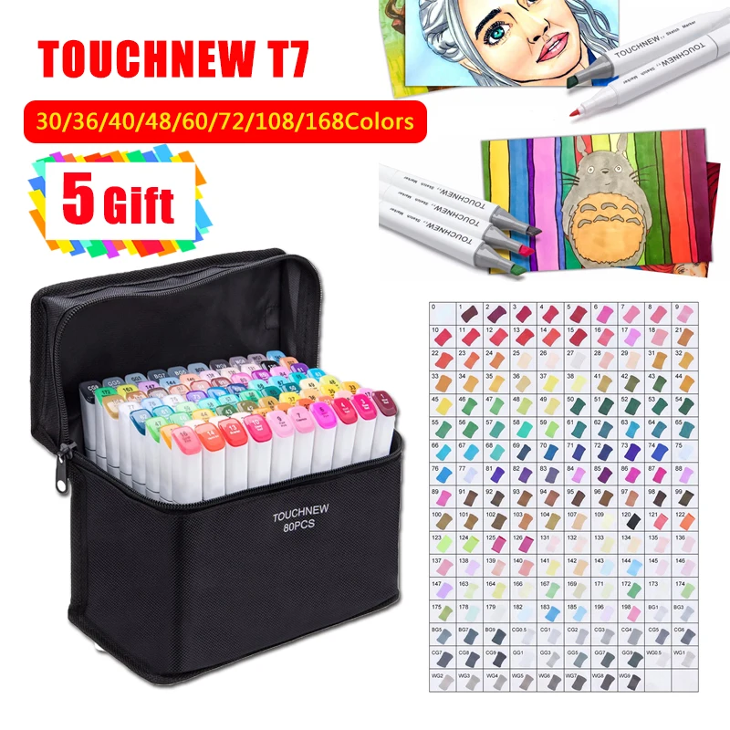 

TOUCHNEW T7 30/40/60/80/108/168Color Copic Art Marker Alcohol Based Sketch Markers Brush Pen For Drawing Manga Art Supplies