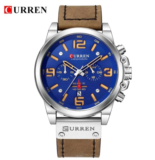 New curren 8314 Mens Watches Top Brand Luxury Men Military Sport Wristwatch Leather Quartz Watch erkek saat Relogio Masculino - Color: brown blue