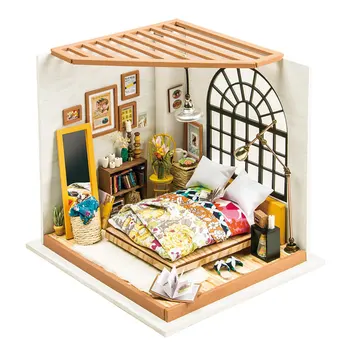 

Robotime DIY Alice Bedroom Wood Miniature House Modern Dollhouse Decoration Accessories Gift DG107