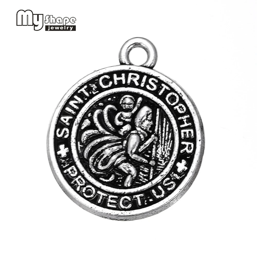 

my shape 20pcs St Saint Christopher protect us gift religious charm Medal Cross Cristo Redentor Antique Pendants Fashion DIY