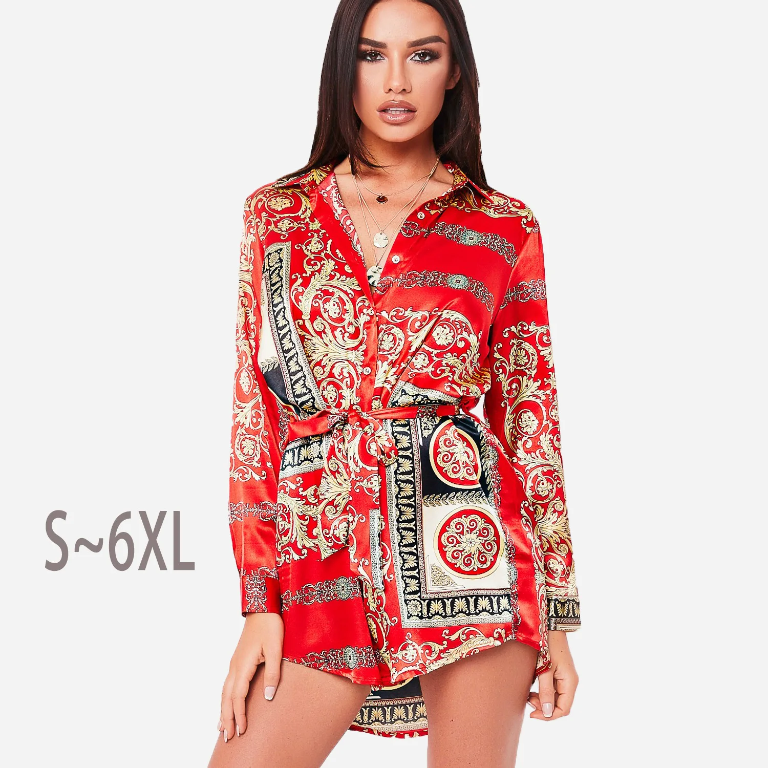 

2019 hot hot style loose-fitting long digital printed shirt skirt