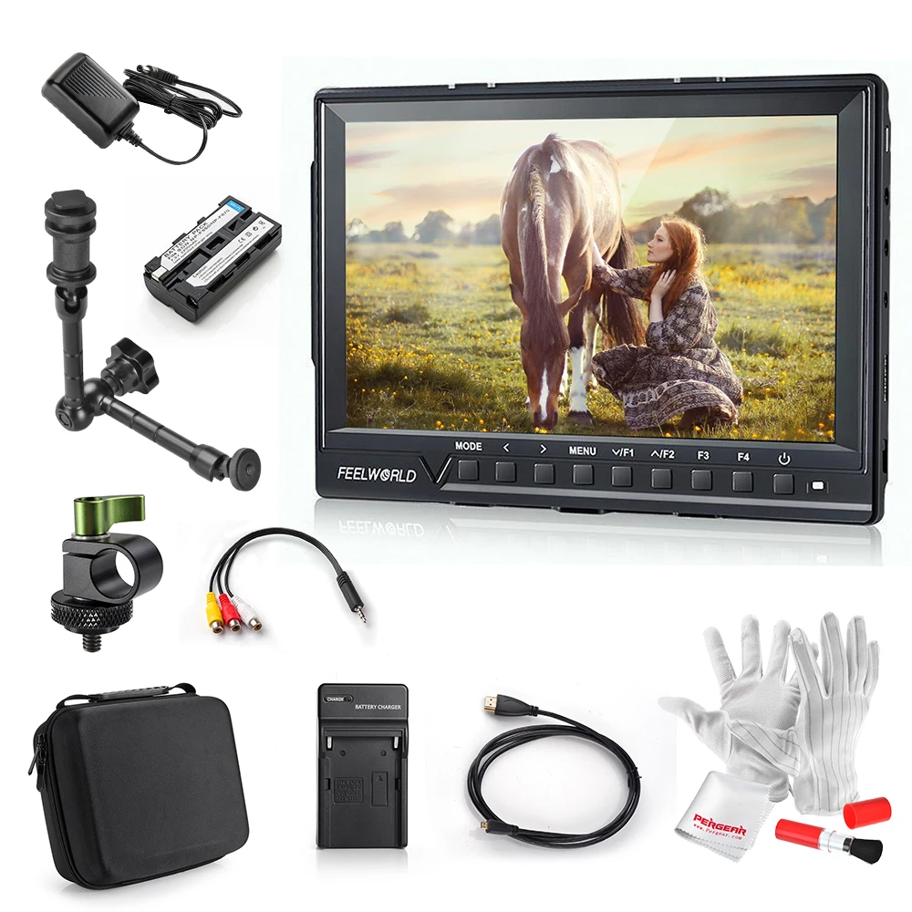 Express Feelworld FW760 7 Inch IPS Full HD 1920x1200 1200:1 Contrast On Camera Field Monitor with 2200mAh Battery+Magic Arm Kit