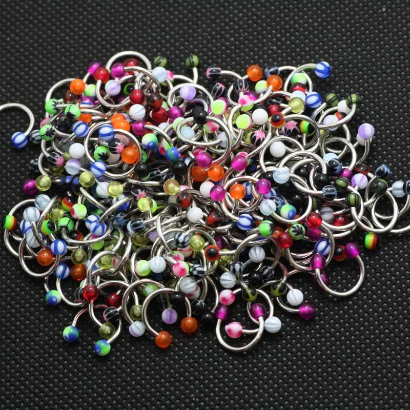 

uv acrylic 50pcs mix color design horseshoe cbr wholesale body piercing jewelry mix 3mm ball circular barbell ring