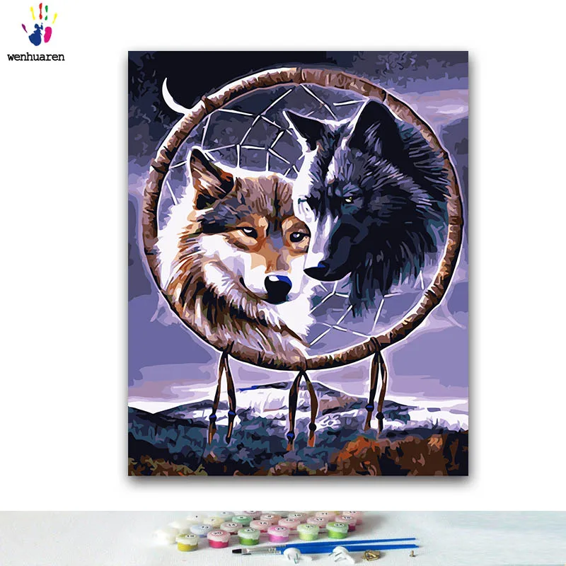 

DIY Coloring paint by numbers Wolf paintings by numbers with kits 40x50 framed