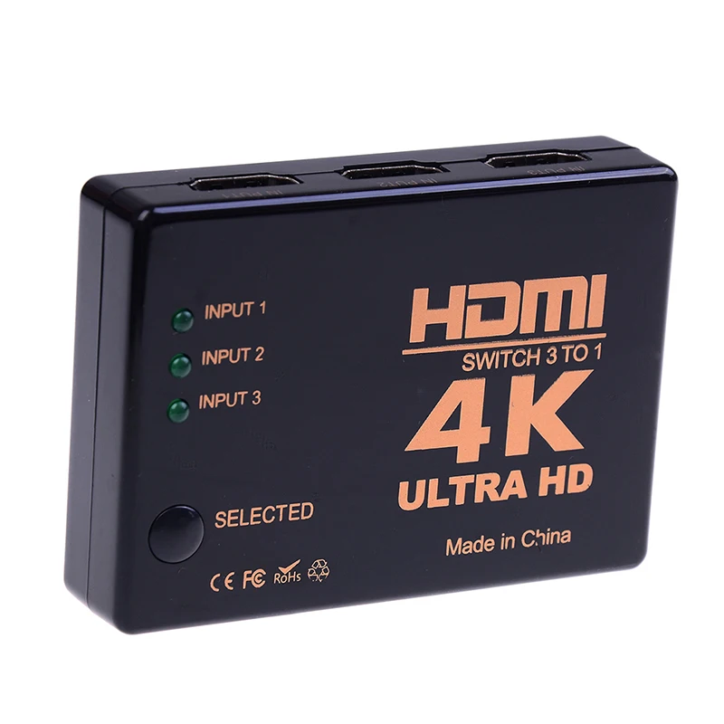 1x4 K x 2 K HDMI переключатель коробка 3 в 1 HDMI переключатель с пультом дистанционного управления, 3 Порты и разъёмы 4 K* 2 K Splitter распределительная коробка со сверхвысоким разрешением Ultra HD, для DVD HDTV Xbox PS3 PS4