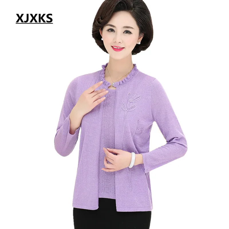 

XJXKS New 2019 spring fashion nine-point sleeve women tops loose plus size comfortable casual fake two women shirt