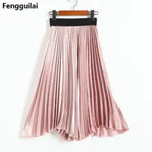 Модные женские туфли Лето ретро цвет красного вина Нижняя Винтаж юбка в складку этаж-Длина полиэстер длиной макси юбки