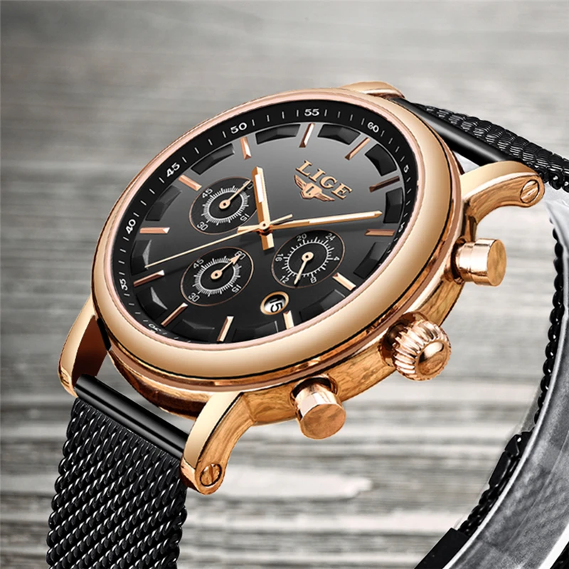 

LIGE Mens Watches Top Brand Luxury Military Sport Watch Men Net With Waterproof Wristwatch Analog Quartz Watch Relogio Masculino