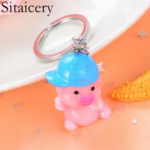 Sitaicery Cute Key Chain Charm Pig Keyrings Christmas Gift For Women Girls Bag Pendant New Key Rings Jewelry Accessory Trinket new novelty mini bag charm flamingo faux fur key bag charm gift for children girls cute emoji pendant nl11