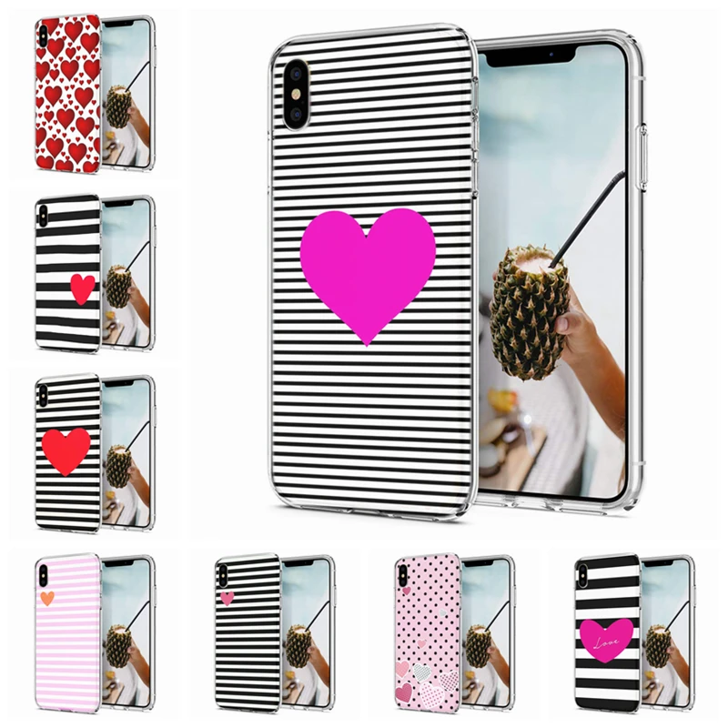 Soft Phone Case For iPhone X XS XR Covers TPU Colorful Flora Pink Love Heart Pattern Fundas iPhone6 7 Max M082 |