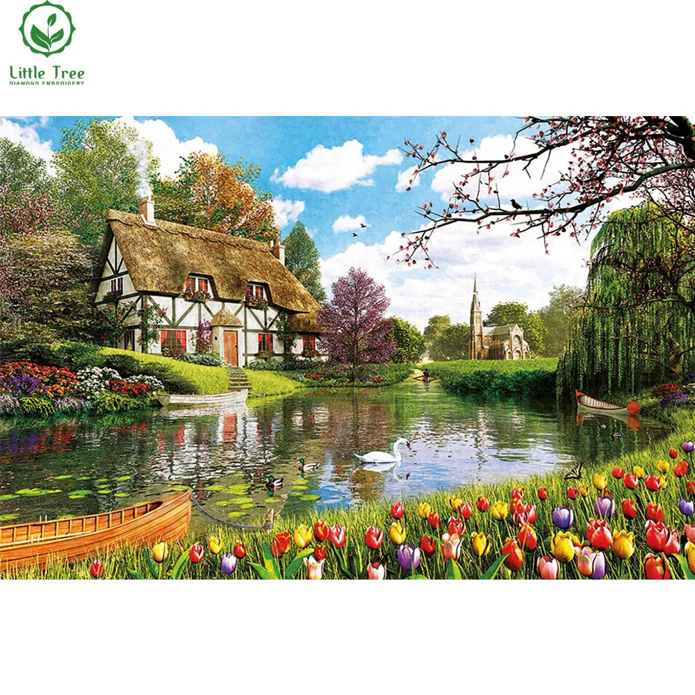 Needlework 3d Diy Berlian Lukisan Pemandangan Taman Tulip Gambar