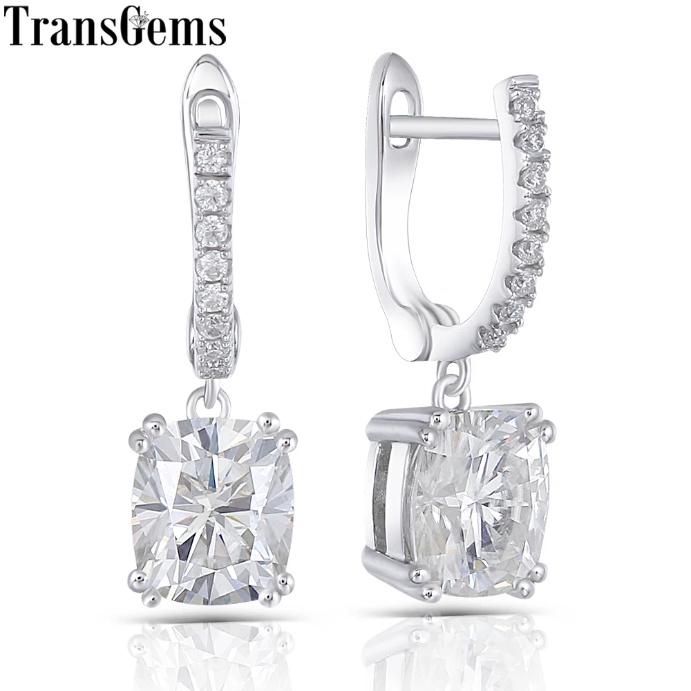 

Transgems Sterling Silver Center 2ct 5*7mm GH Color Cushion Cut Moissanite Drop Earrings for Women Wedding Gifts