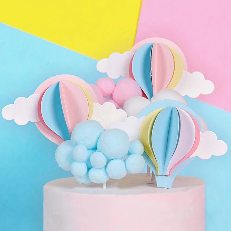 

1 Pc Ins Net Red Cloud Hot Air Balloon Birthday Cake Decoration Card Insert Flag Creative Decoration Baking Halloween Decor