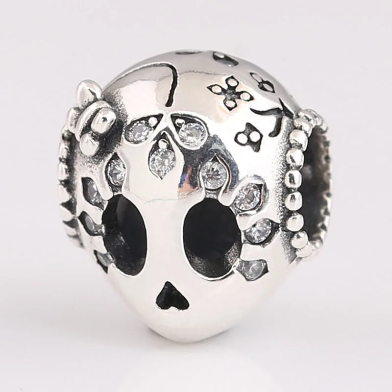 

2019 New Style 925 Sterling Silver Charm Fit pandora Bracelet Bangle 925 Silver Sparkling Skull Charm Bead DIY Jewelry