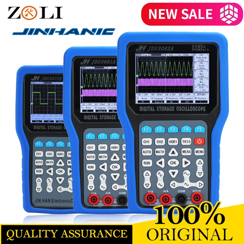 

New Handheld Oscilloscope 1/2 Channels 250/500 MSa/s 50/70/80MHz 8bits Oscilloscope JDS3072E Jinhan JDS3082A JDS3051A
