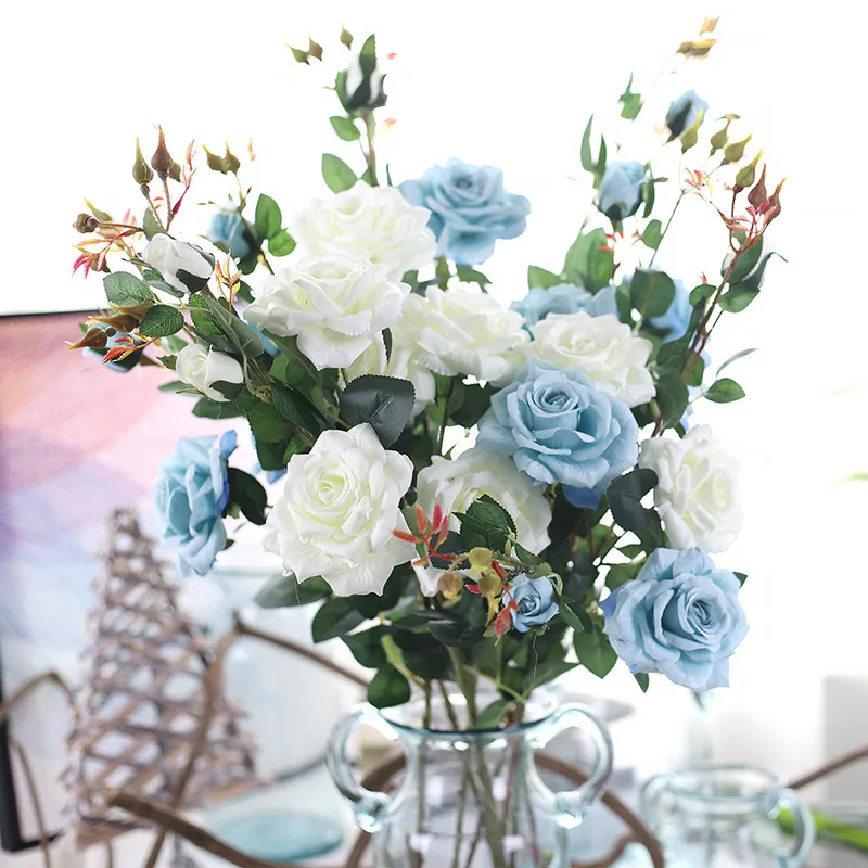 1PCS/SET DIY high imitation 92CM simulation head 3 rose artificial flower high quality fake rose flower DA 1PCS/SET DIY high imitation 92CM simulation head 3 rose artificial flower high quality fake rose flower DA