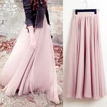 Jupe trapèze longue en mousseline de soie, style bohémien, extensible, taille haute, couleur unie, plissée, Streetwear, 2020, décontracté