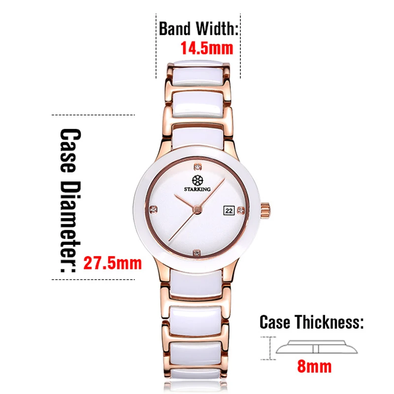 STARKING Ceramic Dress Women Watch Japan Imports Quartz Movement Watches Luxury Rose Gold Ladies Wristwatches Relogio Feminino
