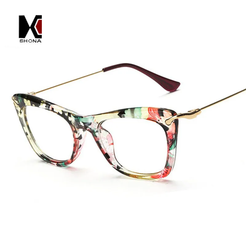 

SHAUNA Fashion Women Cat Eye Glasses Frames Print Frame Cateye Eyewear Lady Eyeglasses Frames Metallic Legs 8Colors