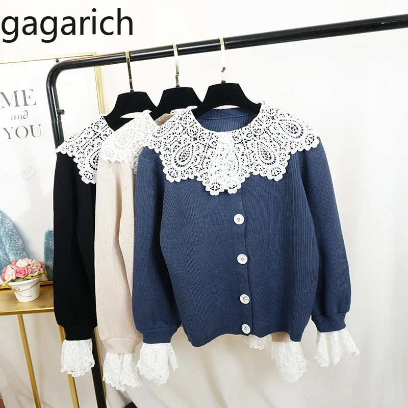 

Gagarich Women Sweate Winter 2019 New Korean Version Loose Lace O-neck Single-row Button Female Casual Cardigans