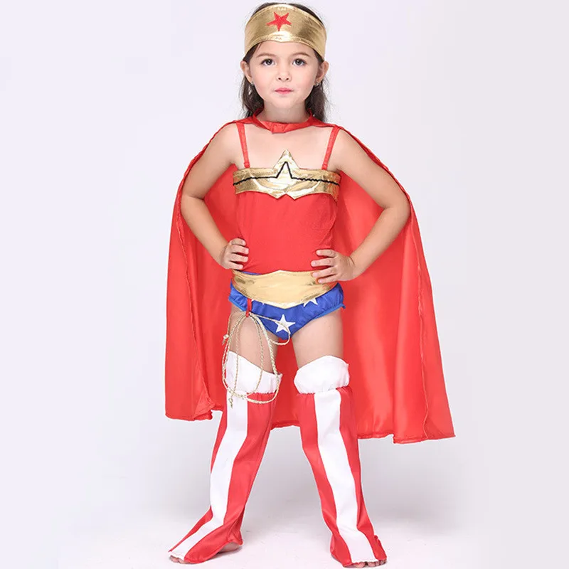 

Baby Girl Superman Jumpsuits Children Cosplay Superhero For Birthday Halloween Party Girl Fancy Clothes with Cloak Sleevelet
