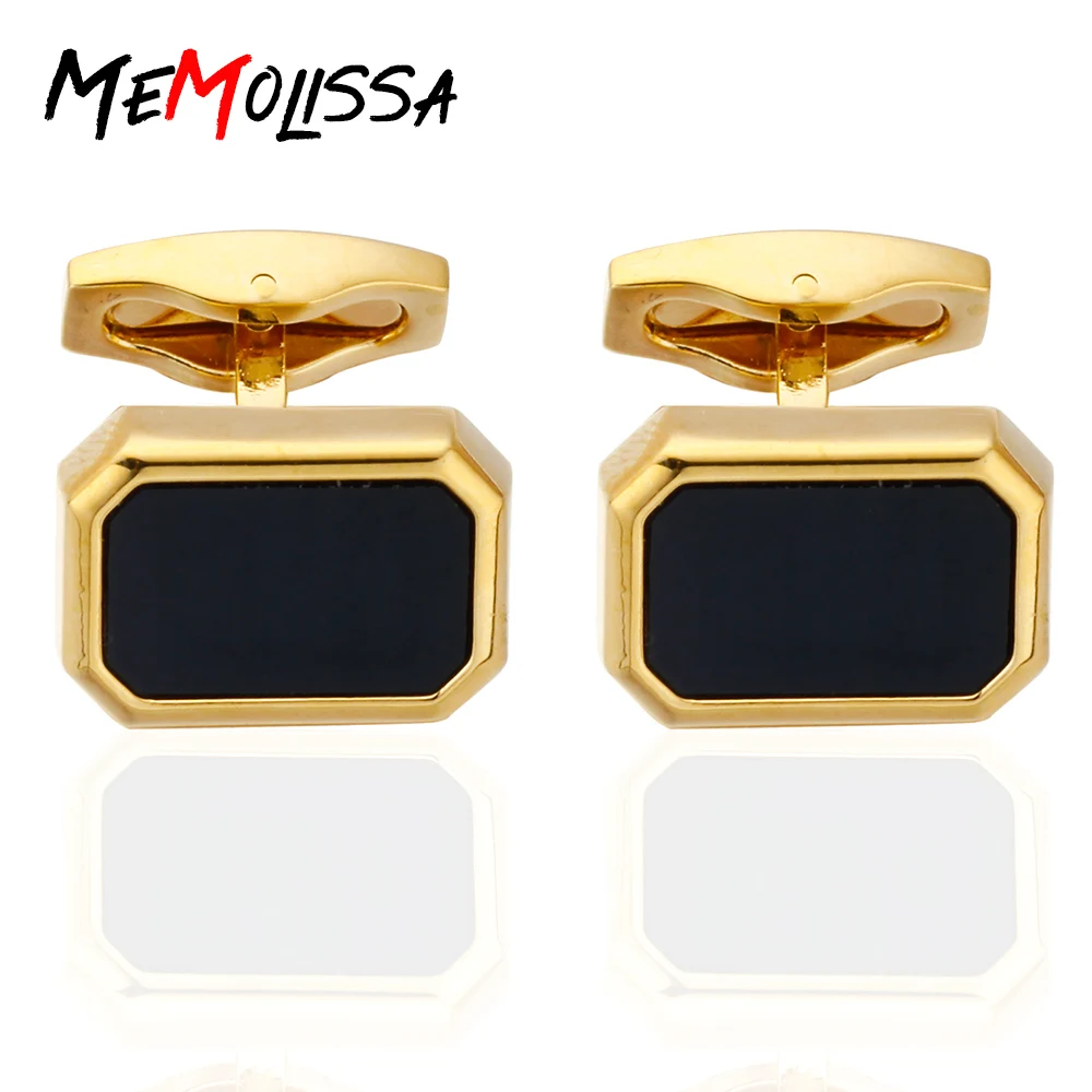 

MeMolissa Quality Black Gem Square French Cufflinks Gold Color Cuff Links for mens gemelos bouton manchette