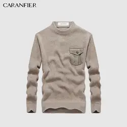 CARANFIER зима Для мужчин Вязание Свитера, пуловеры мужской Твердые Хлопок свитер для повседневной носки с круглым вырезом карман Для мужчин