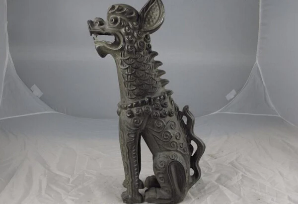 

S1226 Palace Royal Pure Copper Bronze Feng Shui Evil Fu Foo Dogs Heaven roar Beast D0318