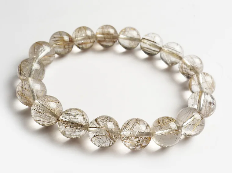 

Natural Silver Hair Rutilated Quartz Crsytal Bracelet Brazil 11mm Round Beads Women Men Love Trendy Bracelet Jewelry AAAAA