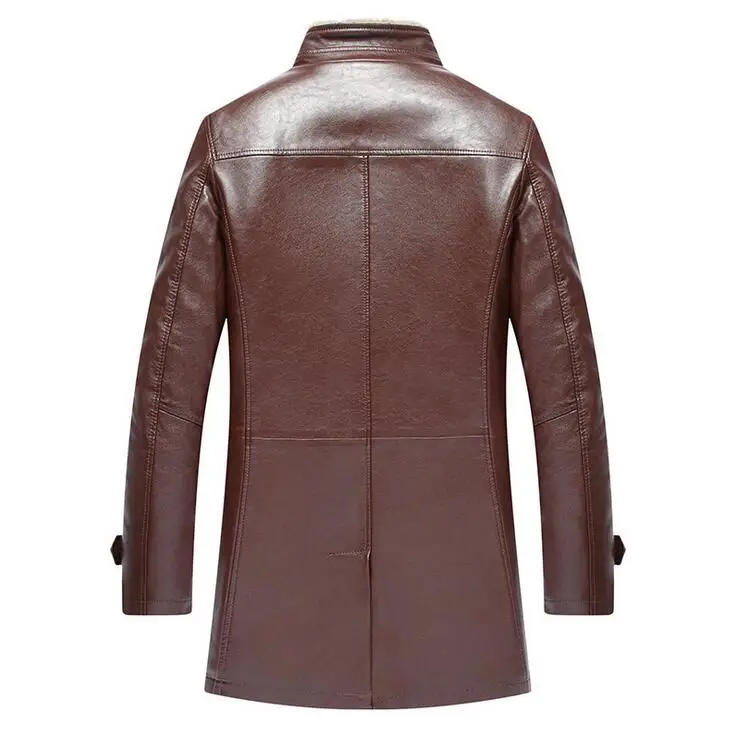  2018 Winter Thicken Leather Coat Men Long Section Casual turn-down Collar Leather Coat Warm Jacket  - 32891602961