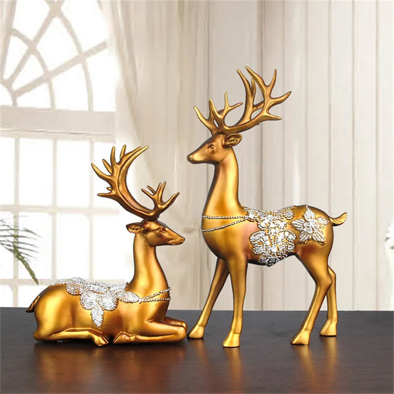 

A Couple of Deer Statue Garden Decoration Deers Sculpture Living Room Bedroom Wine Cabinet Ornaments Creative Wedding Gift Craft