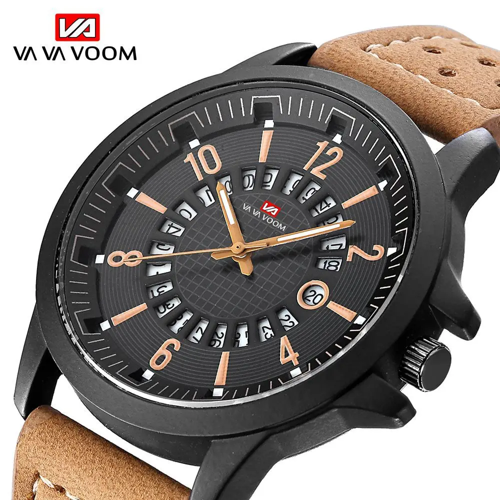 

Va Va Voom Creative Calendar Sports Watch Men's Breathable Small Hole Belt 3bar Waterproof Quartz Watches Calendar TZEW0007