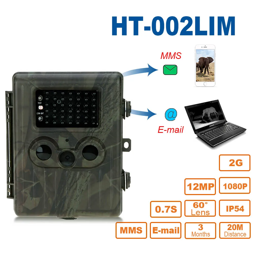 HT002 2G/3g MMS SMS Trail камера водонепроницаемая 12MP 1080P охотничья камера ловушка 20 м ночное видение 0,7 s триггер фото ловушки Дикая камера - Цвет: HT 002LIM 2G Network