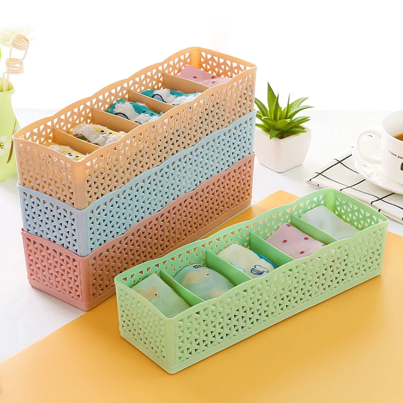 

Plastic 5 Grids Storage Box Wardrobe Storage Box For Socks Underwear Container Makeup Organizer Boxes