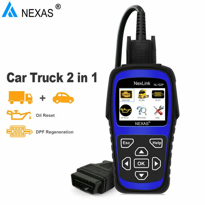 

NEXAS NL102P OBD/EOBD Code Reader Diagnostic Scan tool For Car/Heavy Duty Truck 2 in 1 Scan Tool Truck Force DPF Regen Oil Reset
