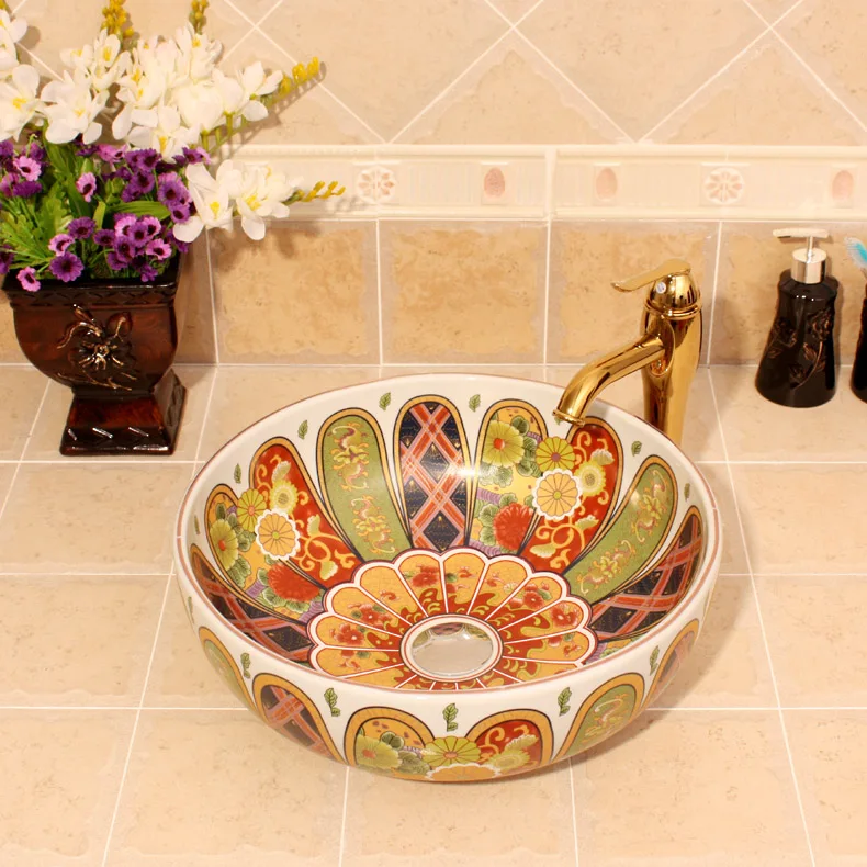Luxurious Lotus petals Design China Artistic Handmade Ceramic wash basin Round Counter top above counter basins | Обустройство дома