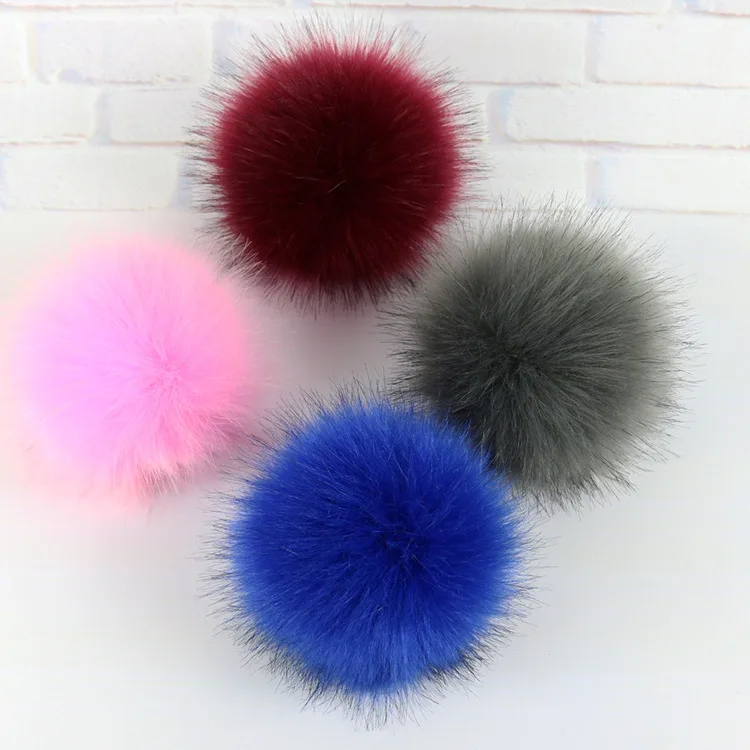 1pc Faux Fox Fur Pom Pom for Hat with Press Button Fake Fur Bubble