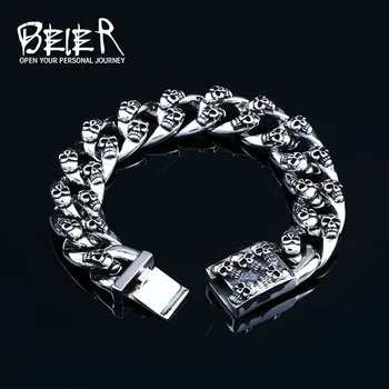 

Beier Punk Rock Skull Men Bracelets & Bangles Biker Never Fade Stainless Steel Chain Jewelry Dropshipping BC8-060