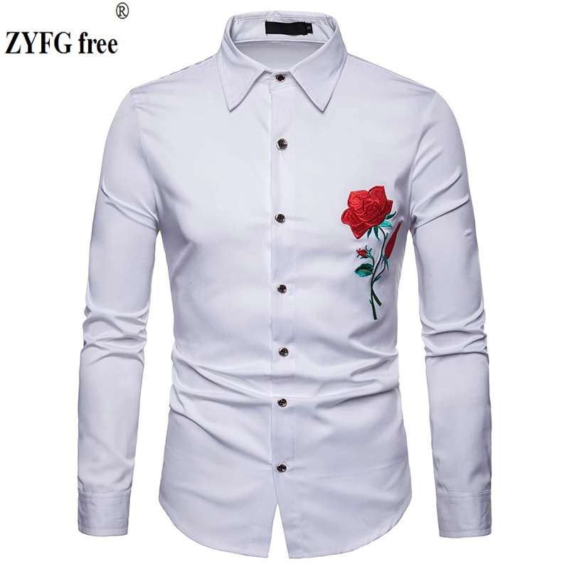 2019 Весна Для мужчин рубашки Slim Fit Мода длинным рукавом Цветочная вышивка рубашка модная мужская одежда Для Мужчин's Повседневное красивые
