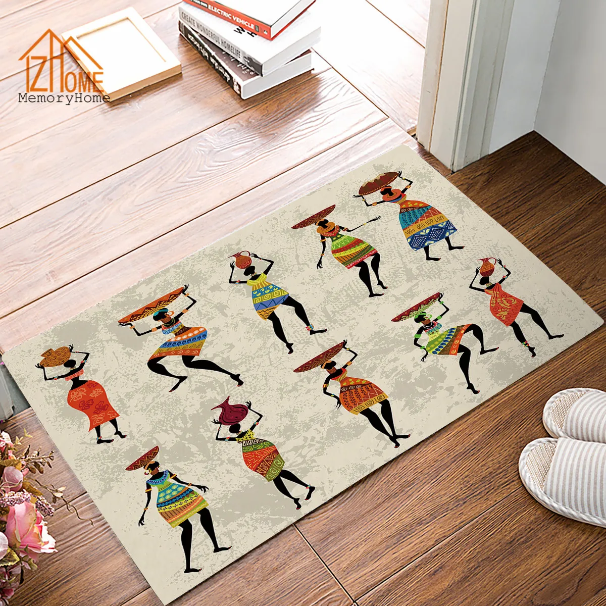 

Memory Home Distinctive Cartoon Style African Woman Non-slip Doormat Machine Washable Non-woven Fabric Bedroom Rug Floor Mat