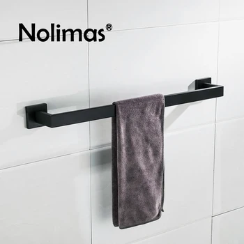 

Single Towel Bar SUS 304 Stainless Steel Black Black Square Towel Rack Bathroom Black Matte Wall Mounted Towel Holder